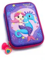 Mistazzo Mermaid Embossed Hardtop Pencil Pen Holder Case Box with Compartments for School Kids Girls Boys