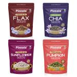 Pintola Nutrient-Rich Seeds 1kg Combo Pack of 4 (250g each), Chia Seeds, Flax Seeds, Pumpkin Seeds, Sunflower Seeds, For eating, High Protein & Fibre, Healthy snacks for weight loss