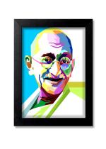 Blue Nexus Mahatma Gandhi Vector Wall Poster with Wall Frame Room Art Painting Collection A4 size 10x13