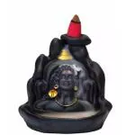 SSS SCULPTURE Meditating Lord Shiva Adiyogi Statue Under Smoke Fountain Waterfall Incense Holder Showpiece with 10 Free Smoke Backflow for Living Room, Gifting