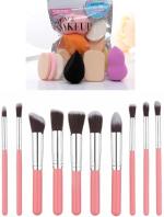 Bingeable Multicolor Foundation Brush Make Up Brushes Natural Professional Makeup Set Blending Tool Cosmetic Kits With Sponge In And Puff (Set Of 10)