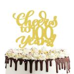 Festiko Cheers To 100 Years Cake Topper One Hundred Years Old Birthday Cake Ornament, 100th Wedding Anniversary Party Decorations