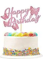 Festiko Happy Birthday Pink Glitter 3D Butterfly Cake Toppers For Girls, Kids, Butterfly Theme Birthday Party Suplies Cake Party Decorations