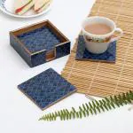 DULI Set of 6 MDF Wood Square Coaster Set for Table accessories 10x10cm (Navy Drops)