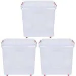 Aristo Multipurpose Plastic Rectangular Storage Container Box with Lid, Lock, Wheel and Handle / Stackble 25000ml Toy Box (Transparent / Pack of 3)