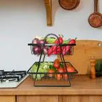 Metal Kitchen Counter-top 2 Tier Fruit and Vegetable Storage Basket Organiser-Black