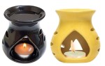 Mkd2 Rise Ceramic Candle Aroma Diffuser Oil Burner I Essential Oil Diffuser Lamp I Aroma Burner for Home Fragranc e Set of 2 (Multicolour, Black & Yellow)