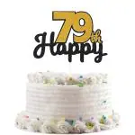 Festiko Happy 79th Birthday Black Gold Glitter Cake Topper 79 Years Old 79 Birthday Party Decorations