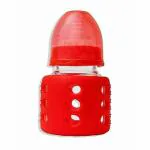 RITSY Borosilicate Glass Feeding Bottle for Baby/Feeder for Newborn | Super Soft Flow Control & Anti Colic Nipple for Infants/Toddlers - Red (60ml)