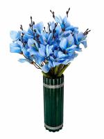 Oak Leafs Beautiful Artificial Cherry Blossom Flower's Wooden Pot for Home Decoration, Living Room, Bedside Table, Wedding, Outdoor, Indoor, Office Décor & Gift (12 Inches/30 Cm) (Blue)