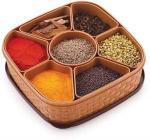 STELITE - Plastic Square 7 Sections Multipurpose Masala Box Set, Spice Box Set - Brown (Masala Box - 7 in 1)