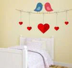 Lanstick Vinyl Multicolor Cute Couple Cuckoo In Love With Red Heart Self Adhesive Wall Sticker 28 inch