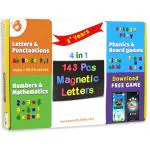 Butterfly EduFields 150+ Pcs Magnetic Alphabets Numbers Shapes Puzzle Toy for Kids 3 4 5 Years, Magnetic Board & Spelling Guide, ABCD Letters & Words with 50 Pictures | Learning Educational Toys
