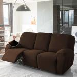 HOKIPO 200 GSM Velvet Recliner Sofa Slipcover 3 Seater Fully Covered 8-Piece Set Machine Washable Furniture Protector for Kids Pet, Brown (AR-4909-BR)