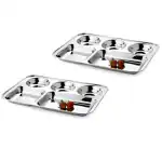 Chefkit Stainless Steel 5 in1 Compartment Divided Dinner Plate/Partition Thali, bhojan thali/Plates, Mess Tray, Dinner/Lunch Plate, Five Compartment Dinner Plate 2Pcs