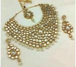 Gyaan Jewels Handmade Alloy Necklace, Earring and Maang Tikka Set White, Gold (Women) (Pack of 1) Free Size