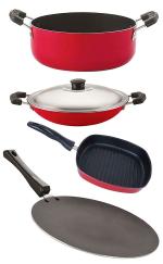 Nirlon 4 pcs of Red and Black Scratch Resistance Non-stick Aluminium PFOA Free Kitchenware Combo Set, Standard