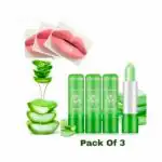 DIVYA UNIQUES Moisture Aloe Vera Natural Changing Color Long-Lasting Protect Lips.Lip Balm Lipstick Aloevera (Pack of: 3)