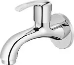 Plantex Pure Brass Bib Cock Long Body for Kitchen Sink Tap with Brass Wall Flange & Teflon Tape (Mirror-Chrome Finish)