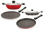 Nirlon 4 pcs of Red and Black Non-stick Kitchen Cookware Essential Set, Standard