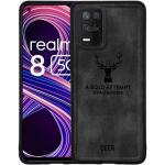 Rakulo Deer Pattern Cloth Texture Leather Finish Soft Fabric Case Hybrid Protective Case for Realme 8 5G (Black)