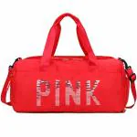 FRITZY Sport Bags for Men Women Luxury Handbags Pink Letter Large Capacity Travel Duffle Striped Beach Bag on Shoulder for Outdoor Business (Red)