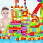 Satsun (52 Block + 8 Wheels) 60+ Pcs Small Building Bricks and Blocks for Kids with Wheel Age 3+