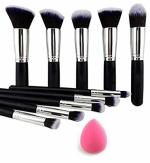 BIOAQUA Fiber Bristle Makeup Brushes Set Tool Pro Foundation Eyeliner Eyeshadow (Black) with Sponge Puff- Black, 10 Pieces