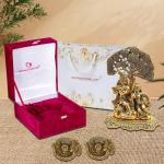 International Gift Gold Metal Radha Krishna Classic Idol With Om Diya With Beautiful Red Box Packing With Carry Bag, 18H X 13W X 8L Cm