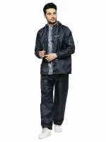 Citizen Real-Reversible Raincoat for Men with Adjustable Hood, Waterproof Pant, Plastic Cap and Carry Pouch | Durable & Lightweight Polyester Rainsuit | Stylish Military Printed | Navy Blue, 2XL
