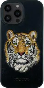 ICREATION Iphone 13 Pro ,Santa Barbara Tiger Series Luxury Leather Case - Long Lasting Premium Case. Black Back Cover