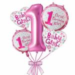UnicornSV Traders Theme 1st Birthday Combo for Girls-Unicorn Happy Birthday Banner+Baby Girl 1 No. Set of 5 Foil Balloons (1+1)