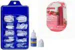 Lenon Beauty Bright beautiful color lip balm flavor And Reusable Acrylic False Nails With Nail Glue For Women's & Girls White (Pack of 100) (3 Items in the set)