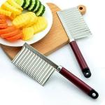 VMITRA Stainless Steel Plastic Crinkle Cut Knife Vegetable Potato Chip Cutter with Heavy Blade Fork Slicing Helper Fruit and Chopper Onion French Fry Safe Zigzag Knife Kitchen Tools Silver