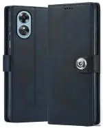 Coverage OPPO A17 Flip Cover | Full Body Protection | Inside Pockets & Stand | Wallet Stylish Button Magnetic Closure Book Cover Leather Flip Case for OPPO A17 - Blue