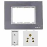 CONA Combo Set of STATUS Switch, Socket and 3M Modular Plate- 9256-2 Way Modular Switch 6A White,9316 Status 2 in 1 Socket 6 Amperes White and 10503-Glassic 3M Modular Plate for Home,Office,Shop,etc