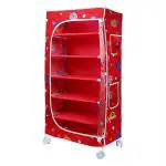 Little Ones Red Shelves Baby Foldable Wardrobe With 6 Shelves