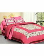 Home@Shop - 151 TC Pink Floral Print Cotton Double Flat Bedsheet with Pillow Cover (240 x 216cm)