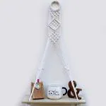 Vah White Wooden Macrame Diamond Wall Hanging Floating Shelf
