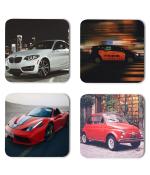 Whats Your Kick Car Lover Luxury Cars Printed Set of 4 Coaster With Metal Stand