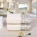 Rangoli Sun Shine 100% Cotton Hand Towel Set of 2, 550 GSM | Extra Soft, Highly Absorbent, Quick Drying Towel with Attractive Border (Cream)