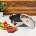 Vinod Platinum Triply Stainless Steel Extra Deep X Tasla w/Lid- 22cm, 2.5L(Honeycomb Coating Inside)