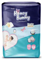 Honey Bunny New Born/ XS Size - 60 diapers| Pack of 1 | (0-5 kg) with Wetness Indicator, Silky Soft - Bubble sheet| (0-5 kg) with Wetness Indicator, Silky Soft - Bubble sheet