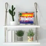 Indianara Vastu Lucky Seven Running Horses With Rising Sun Framed Wall Painting With Table Top 2205Ttmw (8 Ix 6 Inch) -With Frame & Glass