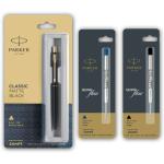 Parker Classic Matt Black Gold Trim Ball Pen with Quink Flow Blue & Black Fine
