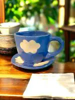 BACKKSPACE RETAIL Handcrafted Cloud Mug & Saucer | Perfect Addition to Any Coffee or Tea Lover's Collection | Microwave, Dishwasher and Food Safe | Blue | 200ml