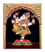 Tamatina Multicolor Rajasthani Dancing Ganesha Traditional Art Canvas Painting - 24X20 Inch