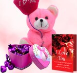 Midiron Chocolate Gifts for Couple|Valentine's Day Gift for Wife/Girlfriend|Unique Love Combo Gift|Romantic Teddy Day, Purpose Day Gift-Handmade Chocolates, Love Greeting Card & Pink Teddy(I Love You)