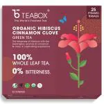 Teabox Hibiscus Cinnamon Clove Green Tea Bags 25 Pieces | For Healthy Heart | Made with 100% Whole Leaf, Natural Hibiscus, Cinnamon & Clove | 2 Free Samples Included