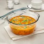 Borosil Glass Casserole Oven and Microwave Safe Serving Bowl with Glass Lid, 1.75L, Transparent